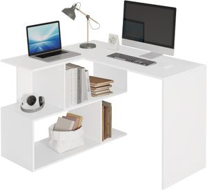 WOLTU Schreibtisch Bürotisch Arbeitstisch, mit Ablagen, MDF, Weiß