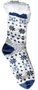 GKA Damen ABS Plüsch Kuschelsocken weiß blau 35-38 A3 Winter Norweger Hüttensocken Socken Norwegersocken Hausschuhe