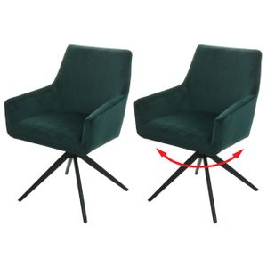 sada 2 jídelních židlí HWC-L91, kuchyňská židle područky otočné auto pozice látka/textil  zelená