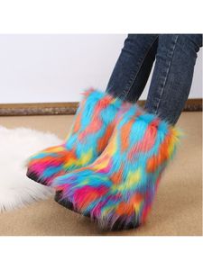 Damen Ziehen Auf Plüschfutter Warme Halblange Stiefel Lässig Flach Anti-Schlupf-Fuzzy-Stiefeletten,Farbe:Farbe,Größe:39.5
