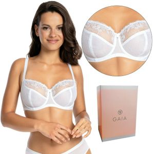 Gaia - BH 1027 - Damen Soft Bh Vollschalen Weiß mit Spitze klassischer Schnitt - Weiß - 95C