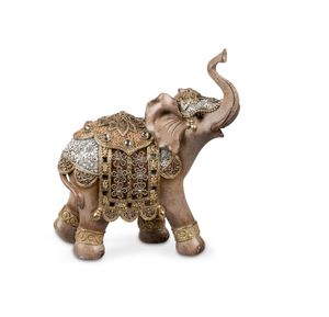 Dekofigur Elefant naturfarben bemalt mit Relief und Acryl-Steinen 13x15cm Figur Afrika Tierfigur