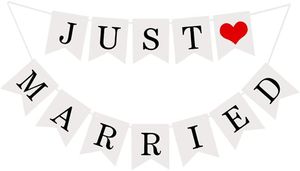 Just Married Girlande Vintage Rustikal Wimpelkette Banner mit Seil Hochzeitsgirlande als Deko für Hochzeit Fest Party Brautdusche Junggesellinnenabschied oder Foto Photo Booth Fotografie