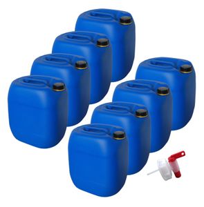 8 x 30 Liter Kanister Wasserkanister Campingkanister Farbe blau lebensmittelecht + 1 x Hahn (8x30 knb + H.)