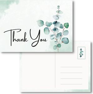 MAVANTO 20x Dankeskarten Hochzeit Eukalyptus - DIN A6 Postkarten Set als Danksagungskarten für feierliche Anlässe (Thank you)