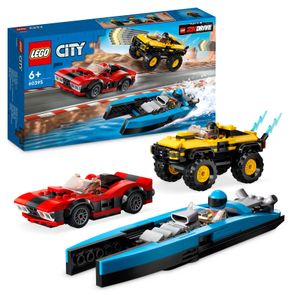 LEGO 60395 City Rennfahrzeuge Kombiset, 2K DRIVE Videospiel-Fahrzeug-Set mit Sportwagen, SUV, Boot und 3 Rennfahrer-Minifiguren, Rennspiel für Kinder, Jungen, Mädchen ab 6 Jahren, Set 2023
