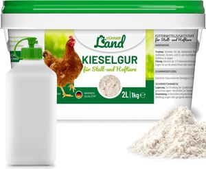 HÜHNER Land Kieselgur, Kieselgur für Hühner 1 kg – reines Kieselgur Pulver mit Stäubeflasche, Kieselerde Pulver, Kieselgur Hühner