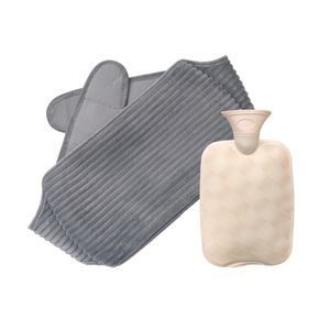 qiangzhipow 2 teiliges Set Wärmflasche mit Bezug, 2L Wärmflaschengürtel, Gummi Wärmflaschen zur Schmerzlinderung für Nacken, Schulter, Rücken, Grau