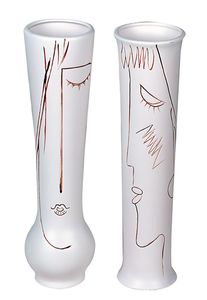 Casablanca Vase Set "Art" Keramik creme-weiß mit Gesicht 1x Junge 1x Mädchen 26156 Set mit 2 Vasen !
