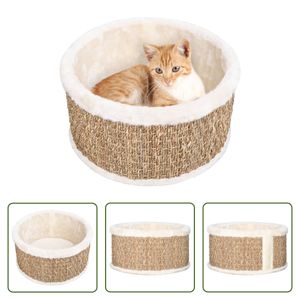 The Living Store Katzenkorb Rund 36 cm Seegras