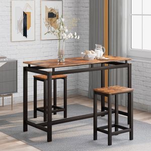 Merax Barový stůl s barovým stolem a židlemi, sada kuchyňského stolu a židlí, barový stůl a barové židle, průmyslový design, tmavě hnědý