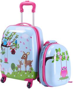 Kinderkoffer-Set Kiderkoffer mit Rucksack, Kindertrolley Kindergepäck, Handgepäck Reisegepäck Hartschalenkoffer für Kinder, 16 Zoll + 12 Zoll (Dschungel)