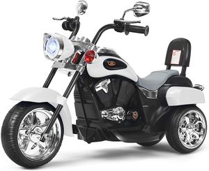 Elektro-Motorrad Kindermotorrad, 6V Elektromotorrad mit einstellbaren Scheinwerfern & Hupe & Pedalen, Elektrofahrzeug für Kinder ab 3 Jahren (Weiß)