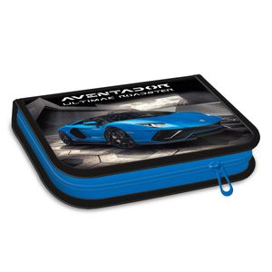 Ars Una Schule - Federmäppchen Lamborghini 23, gefüllt, schwarz-blau, für Jungen