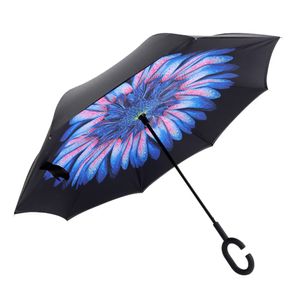 Lady Doppelschicht Anti-UV-UV-winddichtem C-förmiger Griff umgekehrt aufrechter Regenschirm-5#
