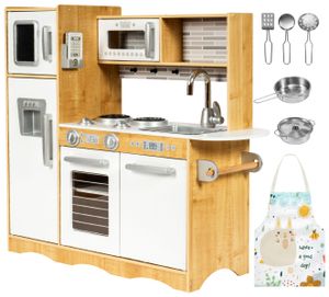 XXL Spielküche, Kinderküche aus Holz mit LED-Beleuchtung und Küchenzubehör und Schürze ab 3 Jahre