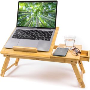 Budu Laptoptisch aus Bambus - Notebooktisch - Betttisch - Zeichentisch - Sofatisch - Verstellbarer Laptoptisch Bambusholz - Laptopständer - Frühstück im Bett - Esstisch für Bett