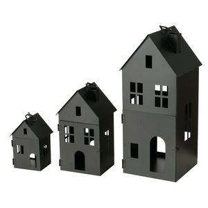Laterne BLACK schwarz Haus aus Metall Lichterhaus Windlicht in Hausform - KLEIN