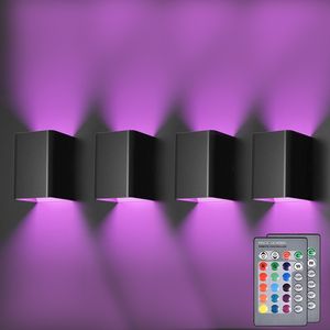 4x Moderne Led Wandleuchte Schwarz Innenwandleuchten Mit Fernbedienung Wandbeleuchtung Für Wohnzimmer Schlafzimmer Flur, Lichtfarbe: RGB