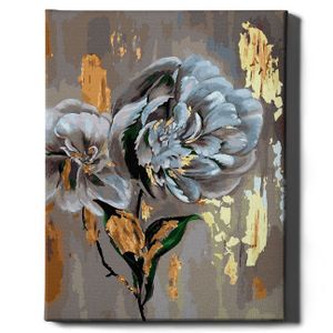 Oh Art! – Malen nach Zahlen Set – 40x50cm, mit Holzrahmen und Pinseln "Blumen und Gold" DIY – Goldfarben