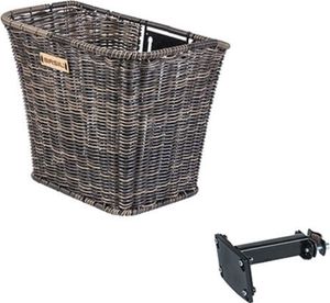 Basil Vorderradkorb BREMEN RATTAN LOOK FM dunkelbraun, inkl. Lenkerrohrhalter