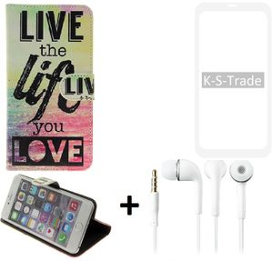 K-S-Trade Schutz Hülle kompatibel mit Xiaomi Redmi Note 9 360° Wallet Case ''live life love'' Tasche Handy Hülle Etui Smartphone Flip cover