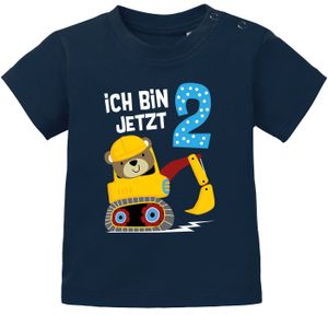 Baby T-Shirt erster | zweiter Geburtstag Bär Bagger Bauarbeiter Baggerfahrer Geburtstagsshirt kurzarm Baumwolle MoonWorks® 2 Jahre dunkelblau 92/98 (16-24-Monate)