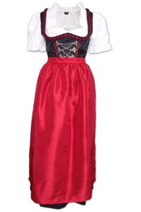 2-teiliges langes Dirndl Landhaus Kleid Dirndel schwarz/mittelrot, Größe:38