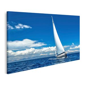 Bild Bilder auf Leinwand Segelschiff Yachten mit weißen Segeln auf offener See Luxusboote Wandbild Poster Leinwandbild QBHW