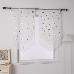 Scheibengardine halbtransparent Bistrogardine mit Schmetterlingsmuster Voile Küche Gardine  BxL 60x120 cm Gold 1 Stück