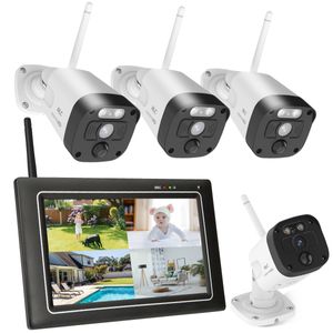 SecuFirst 2K Überwachungskamera Aussen Set mit Monitor,4X Kameras Überwachung ohne WLAN +7 Zoll Touchscreen Funk NVR Bildschrim,Gegensprech oder Wiede