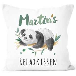 Kissen-Bezug Relax Panda personalisierbar mit Namen personalisierte Geschenke Dekokissen SpecialMe® mit Namen weiß 40cm x 40cm