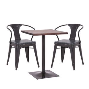 Set bistro stôl 2x jedálenská stolička HWC-H10d, stolička stôl kuchynská stolička gastronómia~ čierno-sivá, stôl tmavohnedý