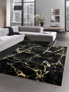 Teppich modern Wohnzimmerteppich Marmor Optik schwarz gold Größe - 160x230 cm