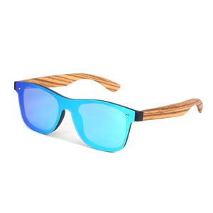 Sonnenbrille randlos Unisex Holz blaue Gläser