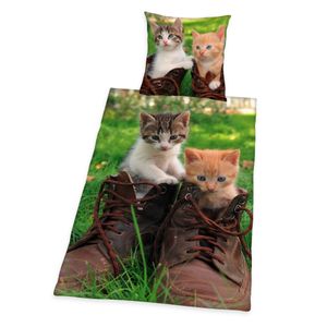 Bettwäsche Katzen im Schuh 2tlg. Katzenbaby 135x200 cm (80x80 cm)