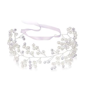 Braut Hochzeit Stirnband Silber Kristall Perle Haar Vine Braid Kopfschmuck Braut Haarschmuck für Frauen und Mädchen