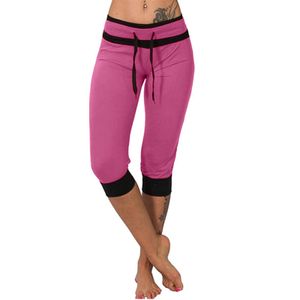 Damen Yoga Caprihose Spleißen Slim Fit Ausgestellte Hohe Taille Fitness Gym Laufhosen,Farbe:Pink,Größe:S