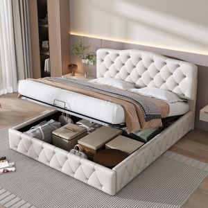 Flieks Čalúnená posteľ 140 x 200 cm s lamelovým rámom a zásuvkou na posteľ Manželská posteľ Úložný priestor Funkčná posteľ
