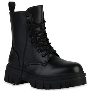 VAN HILL Damen Stiefeletten Plateau Boots Stiefel Profil-Sohle Schuhe 839121, Farbe: Schwarz, Größe: 40