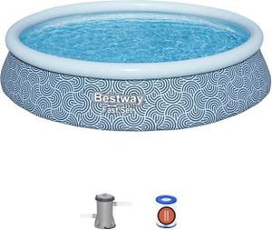 BESTWAY Aufblasbares Pool-Set – Fast Set – 396 x 84 cm – rund (Kartuschenfilter, 1 Kartusche)