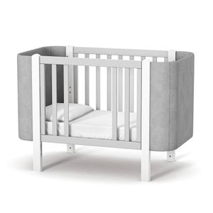 Veres Monaco Velour Kinderbett / Babybett (120x60 cm) - Premium Luxus Kollektion, sicher & multifunktional - Velour Grau Weiß