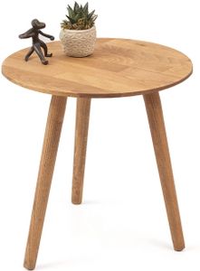 Gozos Oviedo Couchtisch Rund, Stylischer Couctisch aus Massivholz, Beistelltisch Holz mit einfacher Aufbau, 40cm Durchmesser Vintage Sofa Tisch - Massiv Wohnzimmertisch, Naturfarben