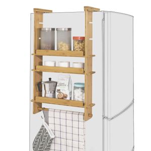 SoBuy KCR03-N Design Hängeregal für Kühlschrank Gewürzregal mit 3 verstellbaren Ablagen Küchenregal aus Bambus Natur BHT ca: 42x73x10cm