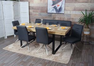 Esszimmer-Set MCW-H70, Sitzgruppe Esszimmergruppe Esszimmergarnitur, Stoff/Textil Edelstahl gebürstet  dunkelgrau 180cm