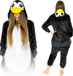 Halloween Kostüm Damen & Herren - One Piece Schlafanzug Schwarzer  Pinguin - Jumpsuit - Karneval & Pyjama Kostüme für Erwachsene, Gröse M
