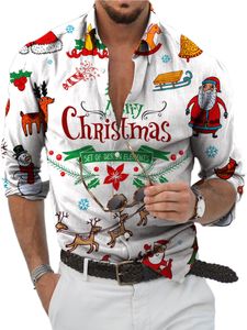 Männer Button Down Tops Motivprint Hemden Schlanke Fit Langarm Weihnachtsbluse, Farbe: Stil-e, Größe: 4Xl