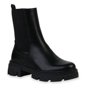 VAN HILL Damen Stiefeletten Plateau Boots Stiefel Profil-Sohle Schuhe 835598, Farbe: Schwarz PU, Größe: 39