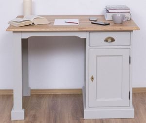 Casa Padrino Landhausstil Schreibtisch Grau / Naturfarben 110 x 70 x H. 78 cm - Massivholz Sekretär im Landhausstil - Büro Möbel - Massivholz Möbel - Landhausstil Möbel