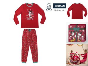 Damen Langarm Pyjama 2 Teiler Schlafanzug Nachtwäsche Mickey Mouse Rot